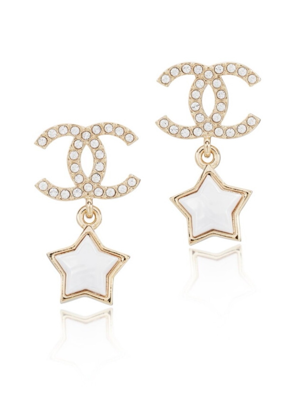 CHANEL CC Star Drop Earrings with Crystals and Pearl